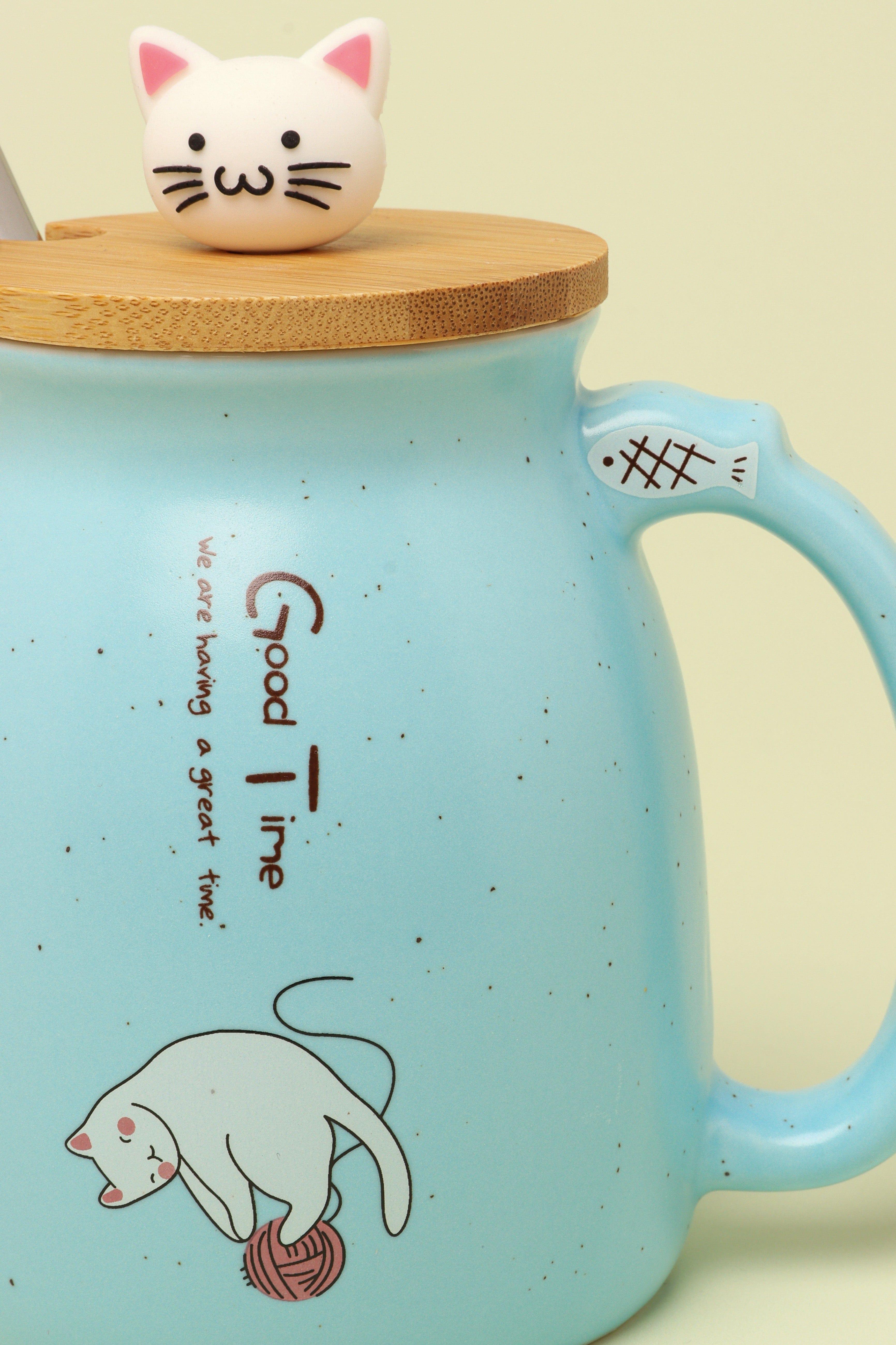 Cat Mugs Cute Ceramic Coffee Tea Cup With Lid And Spoon - G Decor