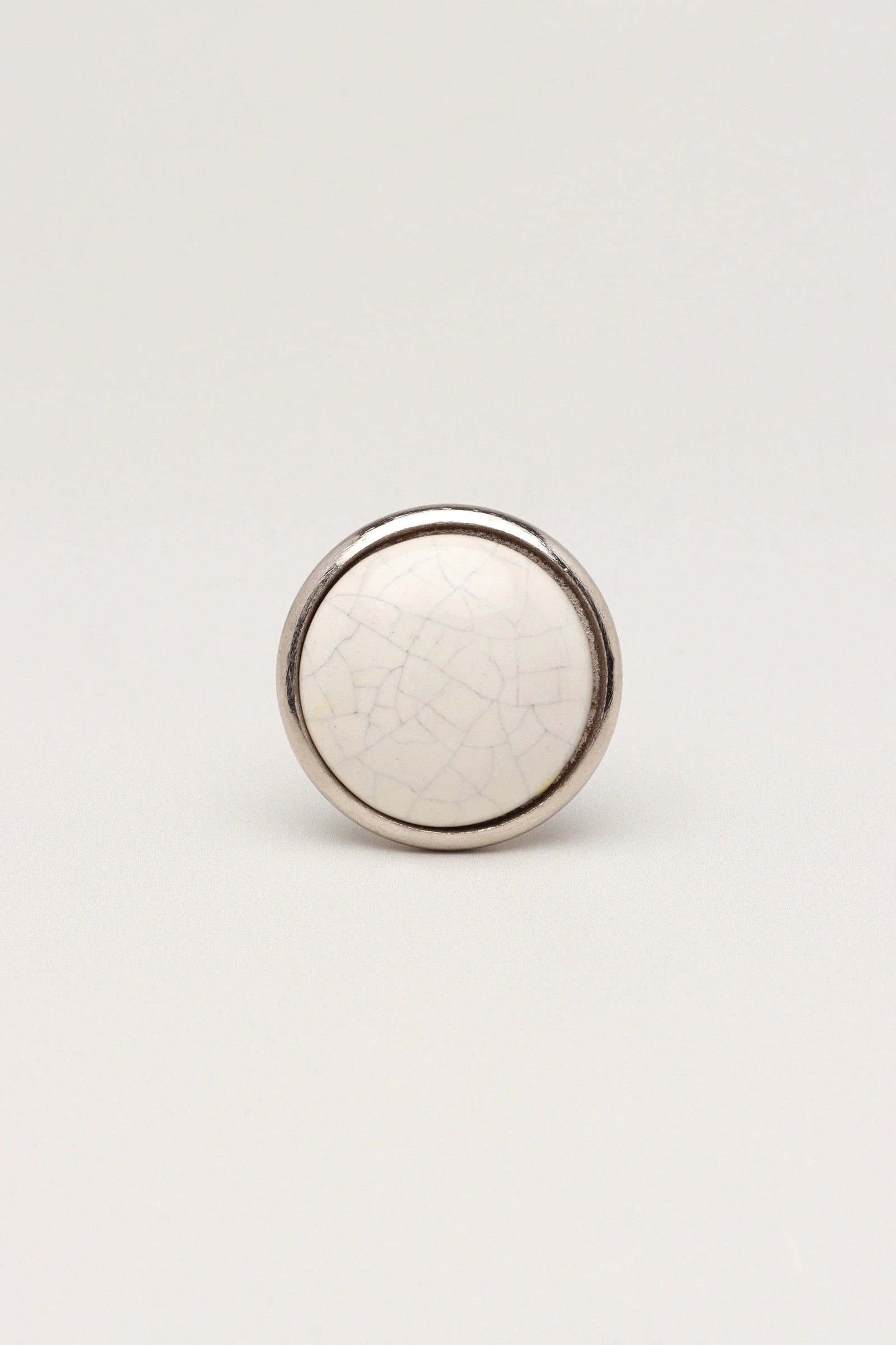 Charming Crackle Ceramic Cabinet Knob with Chrome Base — lifestyle view, G Decor
