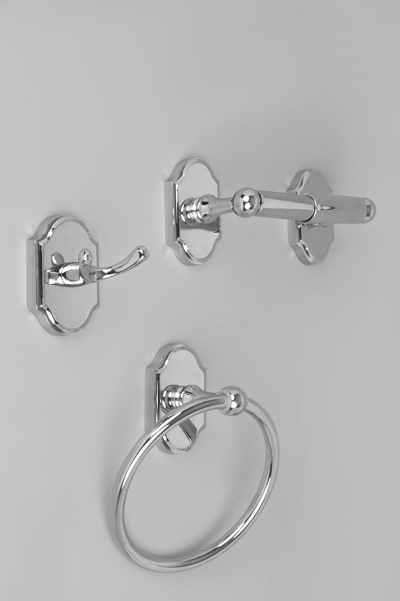 Gdecorstore Bathroom Chrome / 3-Piece Set Chrome Bathroom Accessories - Towel Ring Holder, Toilet Roll Holder, Towel Robe Hook