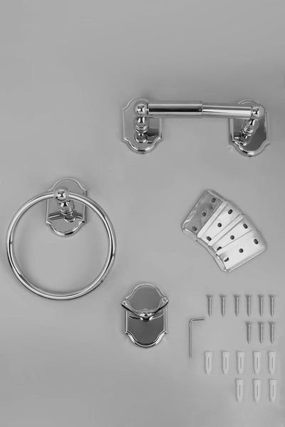 Gdecorstore Bathroom Chrome Bathroom Accessories - Towel Ring Holder, Toilet Roll Holder, Towel Robe Hook