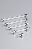 Prismé clear faceted glass cabinet pull bar handle with chrome mounts — G Decor