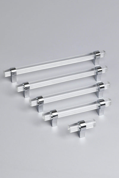 Prismé Clear Glass Cabinet Pull Handle with Chrome Mounts