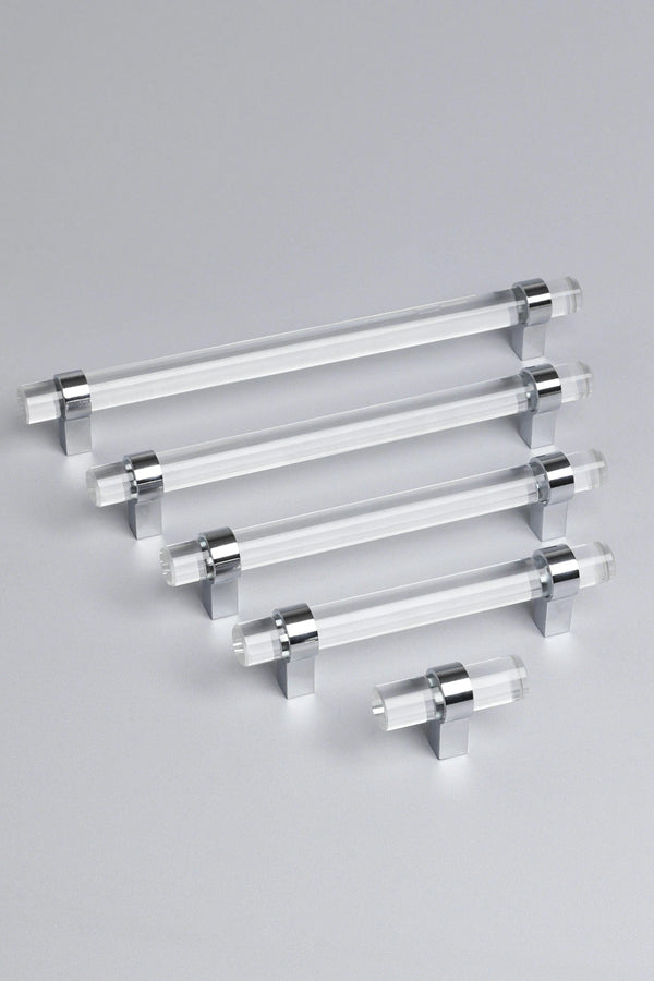 Prismé Clear Glass Cabinet Pull Handle with Chrome Mounts