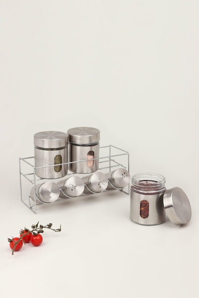 G Decor spices rack Silver Clear Glass Chrome Silver Free Standing Spice Rack Kitchen Organiser Jars Set