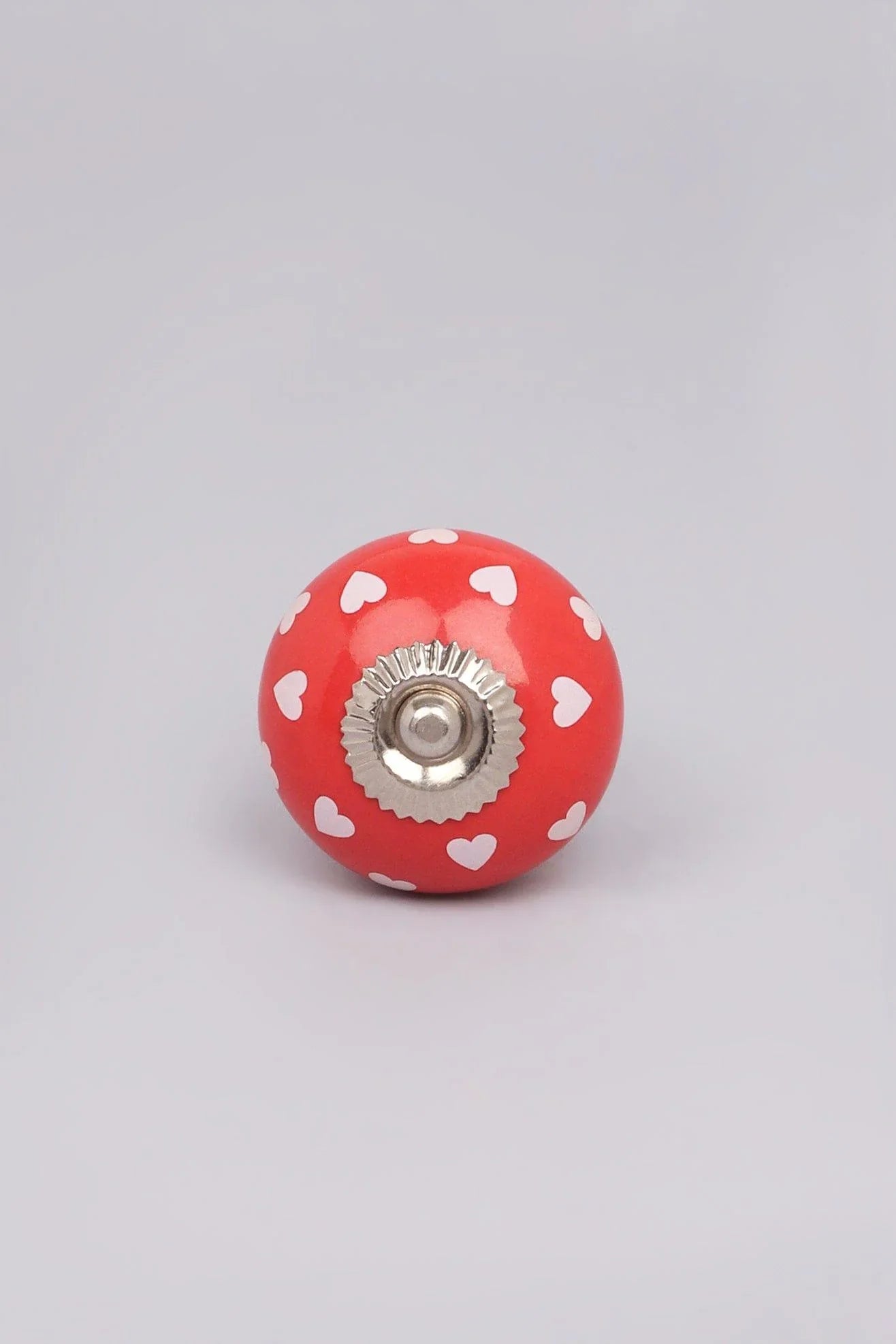 Bold Polka Hearts Ceramic Cabinet Knob — close-up view, G Decor