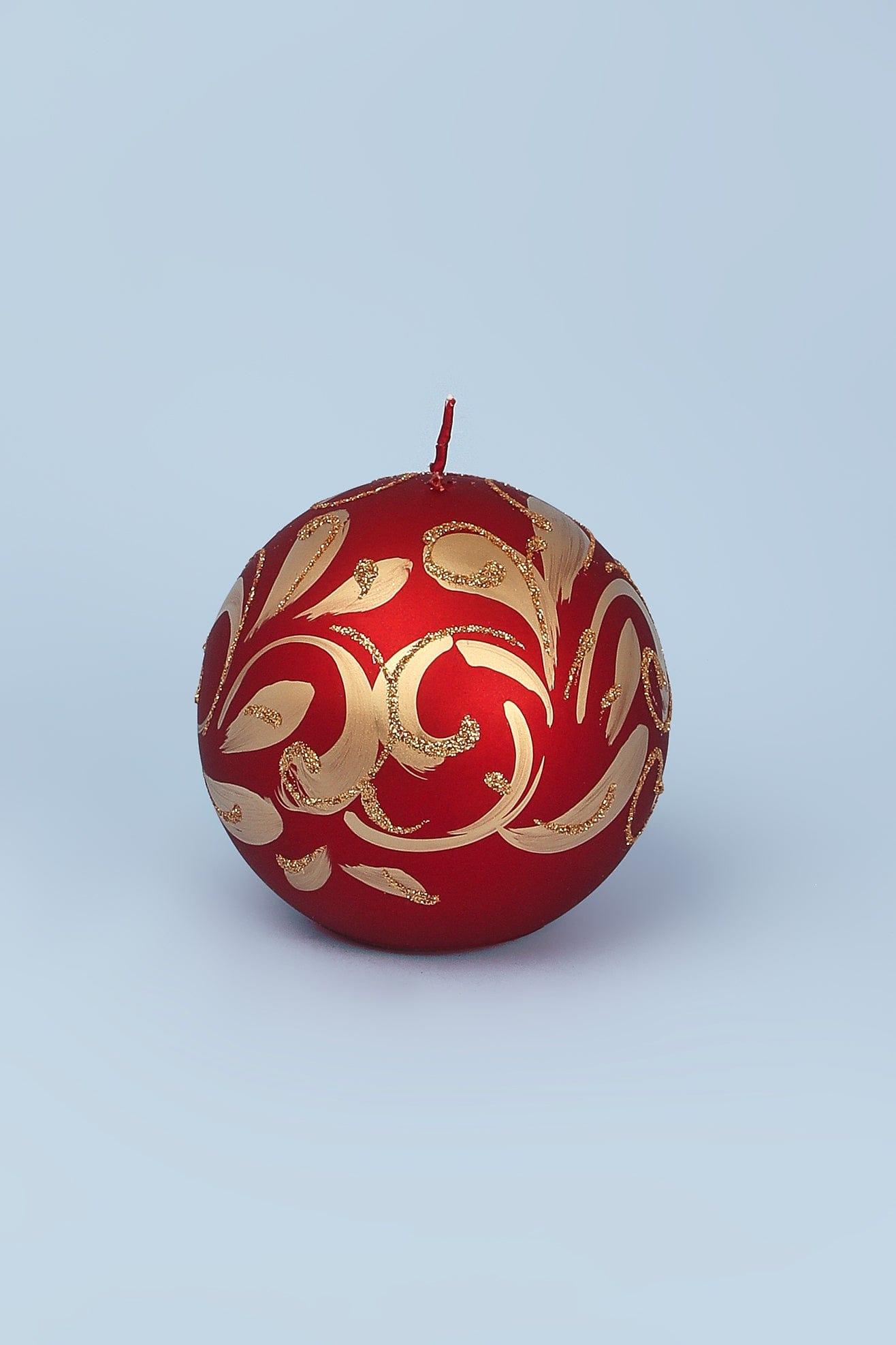 G Decor Candles & Candle Holders Red Coloured Florentino with Gold or Silver Glitter Festive Sphere Ball Candles