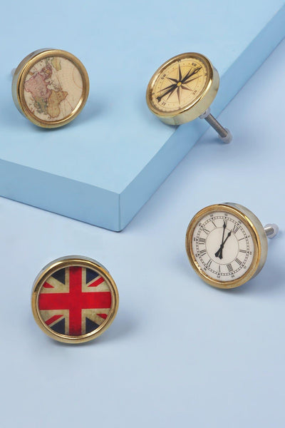 G Decor Door Knobs & Handles Compass Brass Round Circular Detailed Pull Knobs