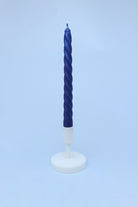 Coraline Cérulea Royal Blue Twisted Taper Candles — close-up view, G Decor