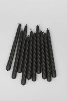Coraline Nocturra Matte Black Twisted Taper Candles — close-up view, G Decor