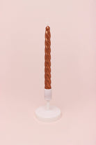 Coraline Terracina Copper Bronze Twisted Taper Candles — close-up view, G Decor