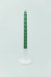 Coraline Verdéline Forest Green Twisted Taper Candles — close-up view, G Decor