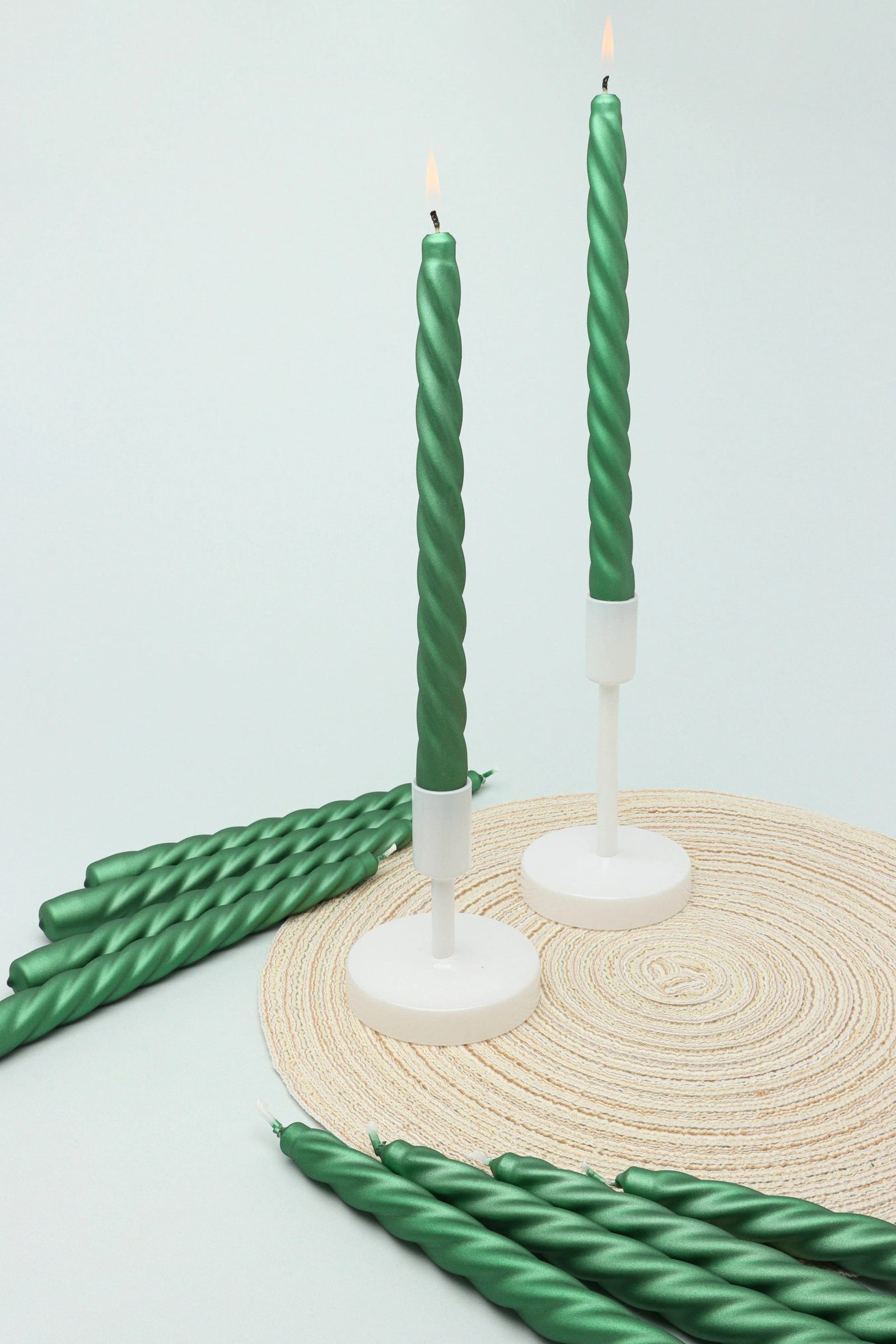 Coraline Verdéline Forest Green Twisted Taper Candles — G Decor