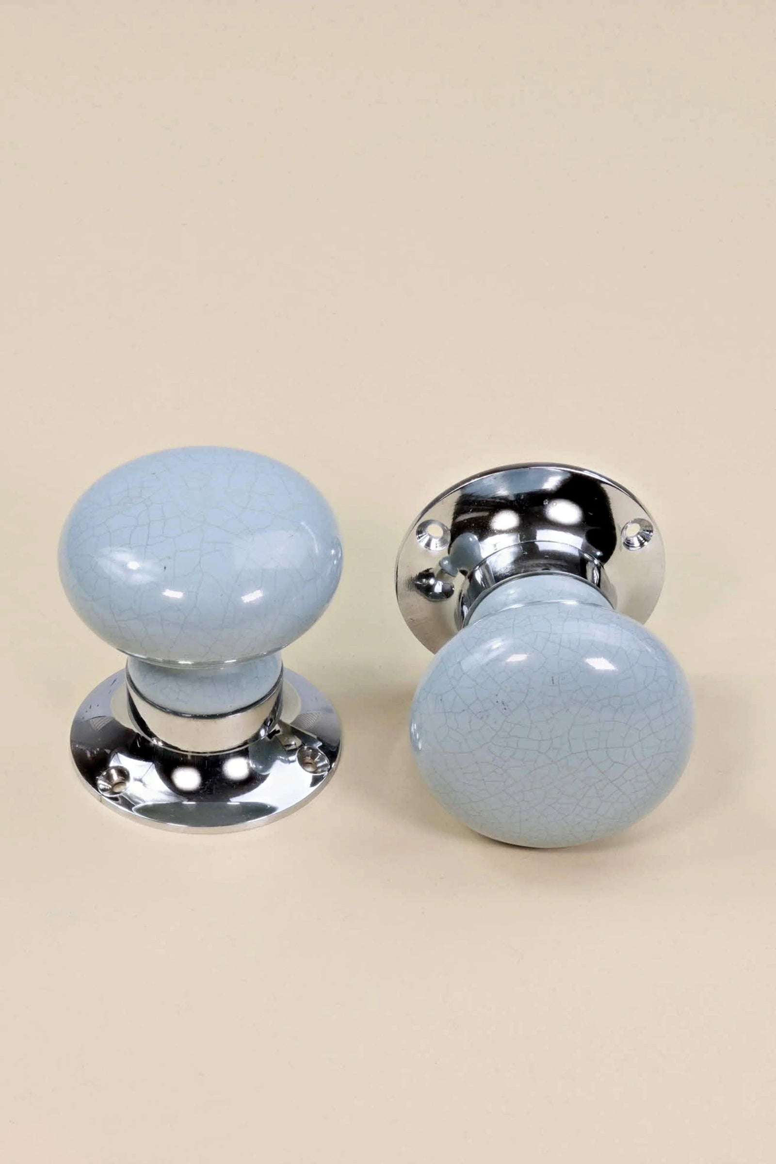 Crackle Glaze Soft Grey Ceramic Mortice Door Knobs with Chrome Base — view 5, G Decor