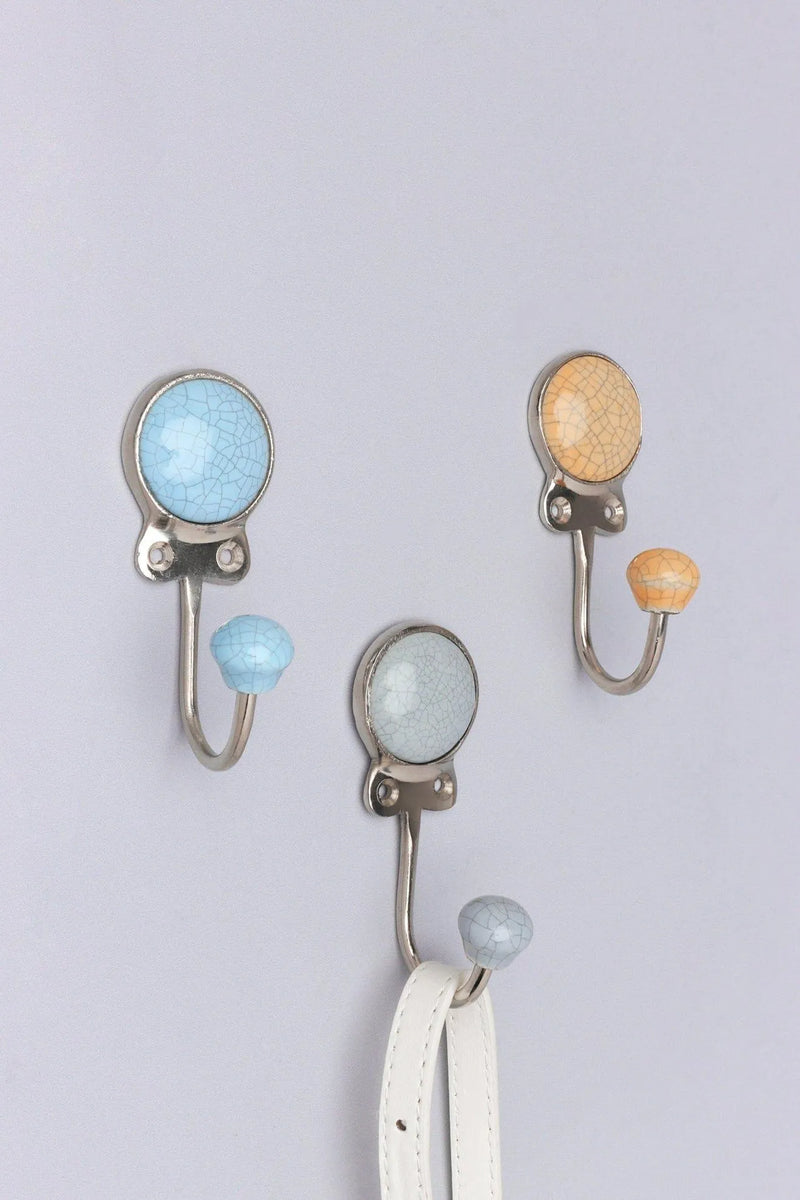 Crackle Glaze Ceramic Wall Hook in Earth Tones with Chrome