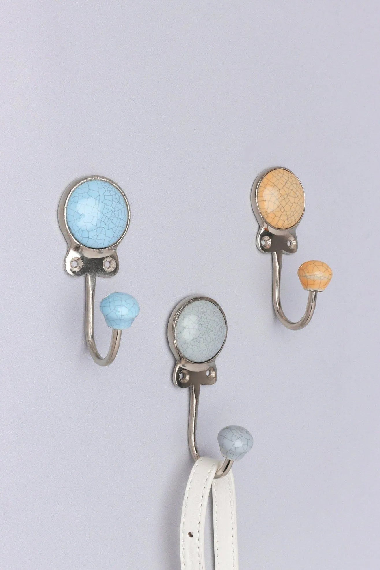 Crackle Glaze Ceramic Wall Hook in Earth Tones with Chrome