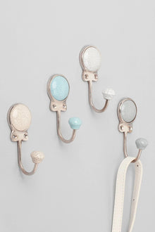 Crackle Glaze Ceramic Wall Hook in Mineral Tones with Chrome