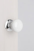 Crackle Glaze White Ceramic Mortice Door Knobs with Chrome Base — alternate view, G Decor