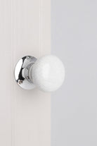 Crackle Glaze Handcrafted White Ceramic Mortice Door Handles Set – Internal Turning Knobs with Chrome Base for Bedroom & Interior Doors - G Decor