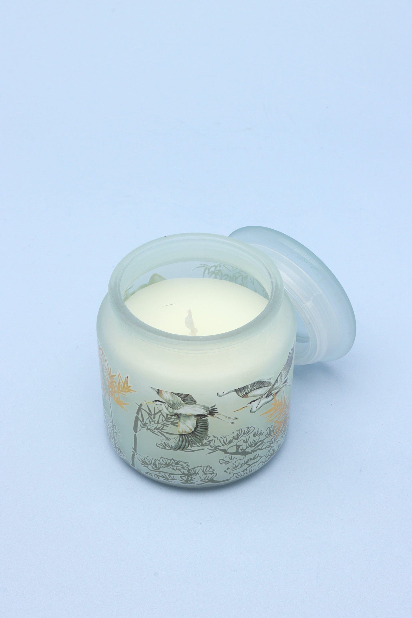 G Decor Candles Blue Crane Fresh Cotton Pastel Frosted Glass, Perfect for Meditation, Large Jar Candle