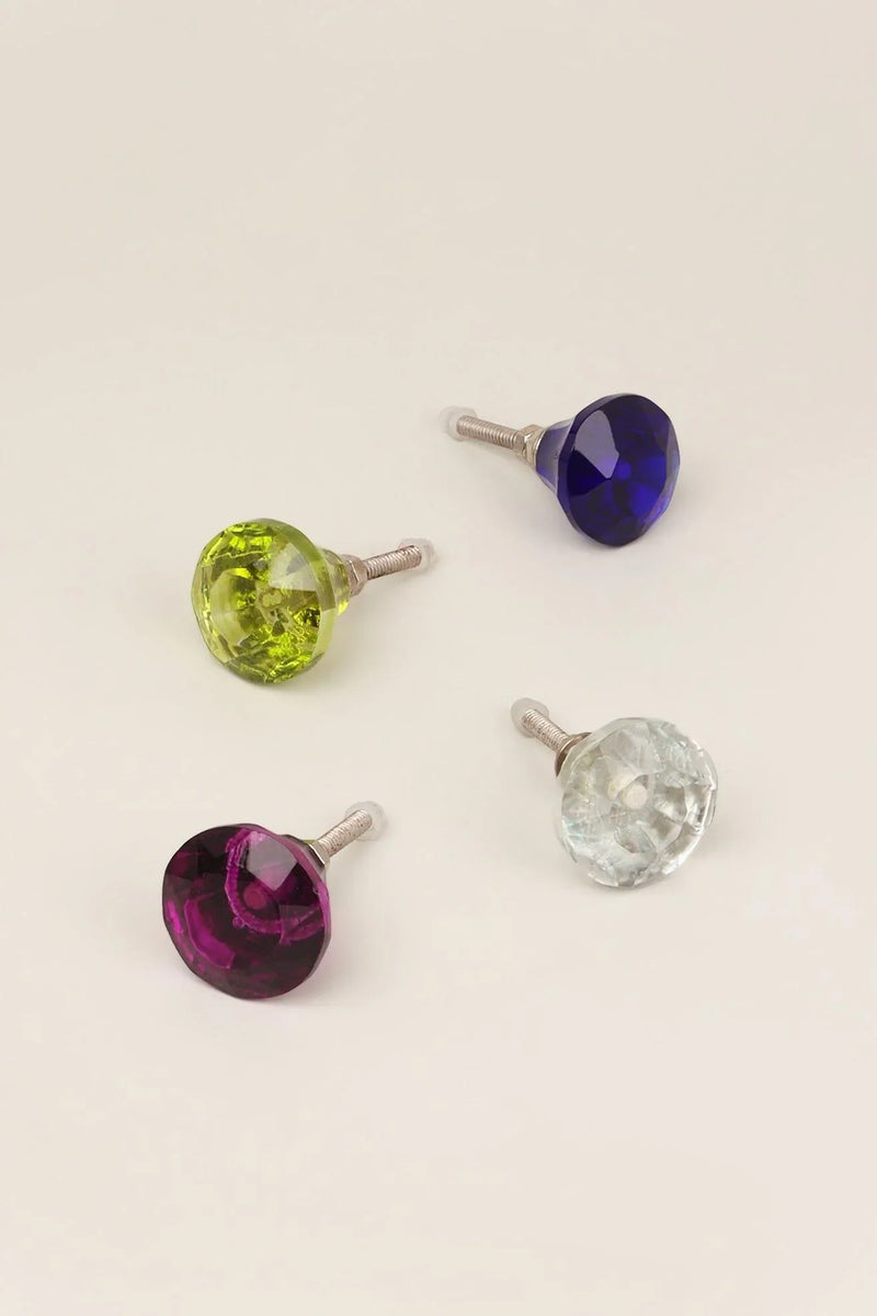Handgefertigter Schranktürgriff aus farbigem facettiertem Kristallglas (32 mm)