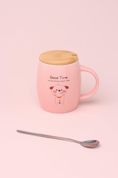 Gdecorstore Mugs and Cups Cute Dog Pastel Ceramic Coffee Tea Mug with Lid And Spoon