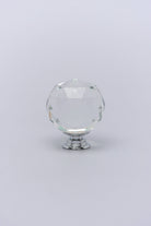 Diamond-Cut Crystal Glass Cabinet Knob with Chrome Base — close-up view, G Decor
