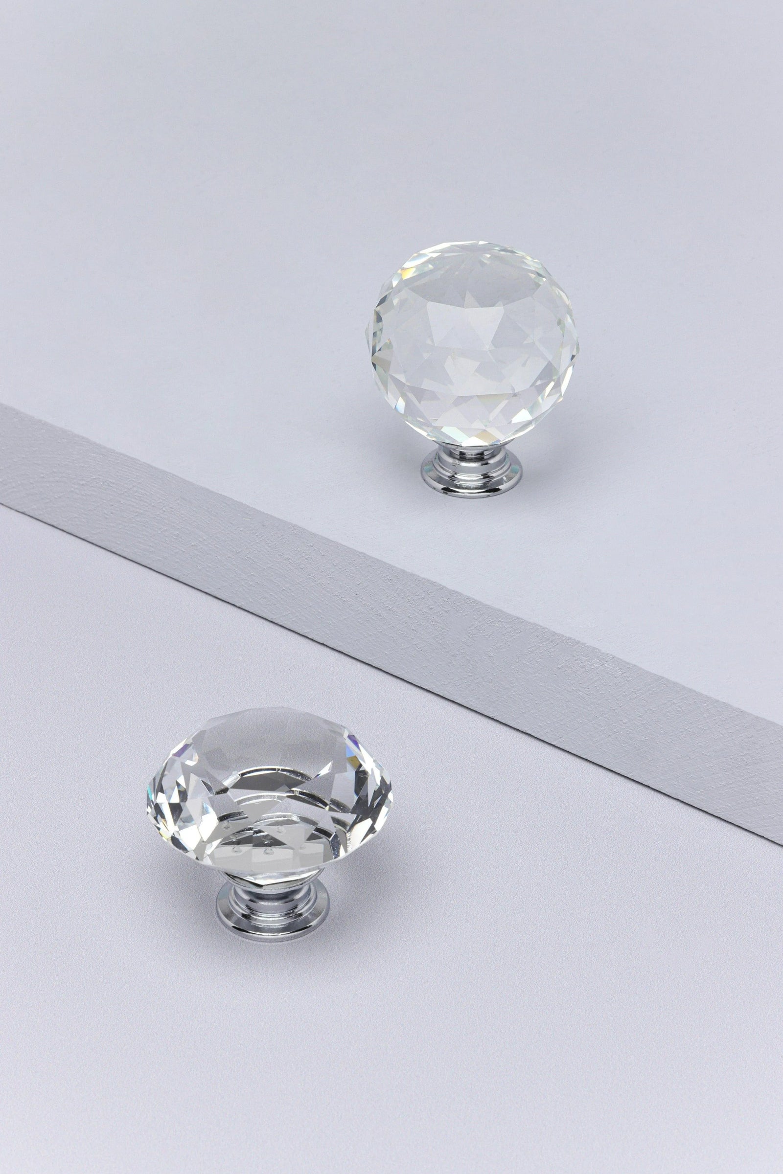 Diamond-Cut Crystal Glass Cabinet Knob with Chrome Base — G Decor