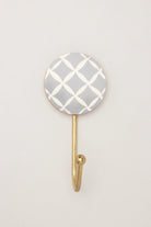 Dizzy Mosaic Grid Pattern Wood and Brass Wall Coat Hooks — close-up view, G Decor