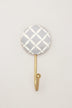 Dizzy Mosaic Grid Pattern Wood and Brass Wall Coat Hooks — close-up view, G Decor
