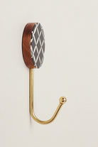 Dizzy Mosaic Grid Pattern Wood and Brass Wall Coat Hooks — view 5, G Decor