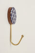 Dizzy Mosaic Grid Pattern Wood and Brass Wall Coat Hooks — alternate view, G Decor