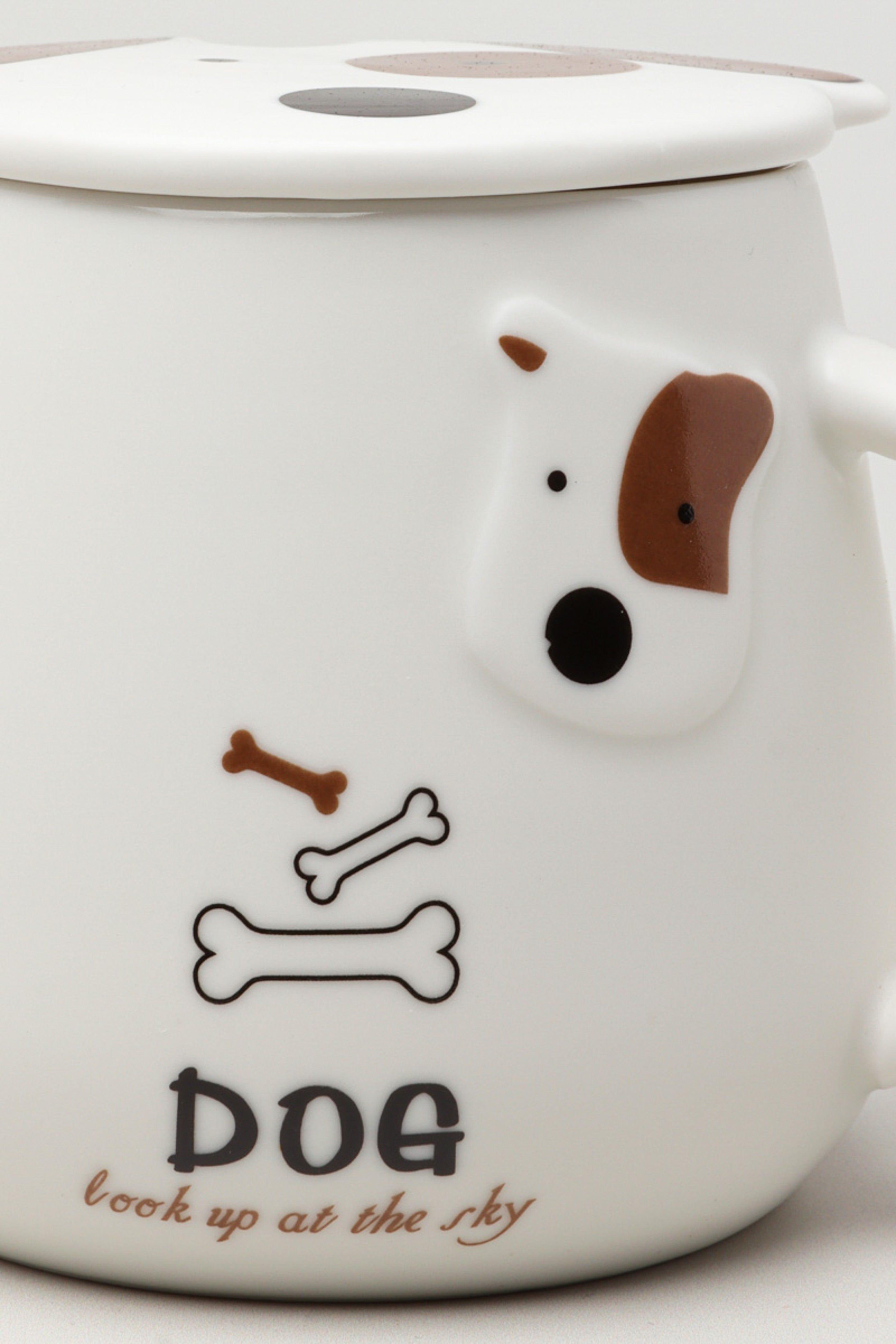 Dog Ceramic Coffee Tea Mug With Matching Lid and Spoon - G Decor