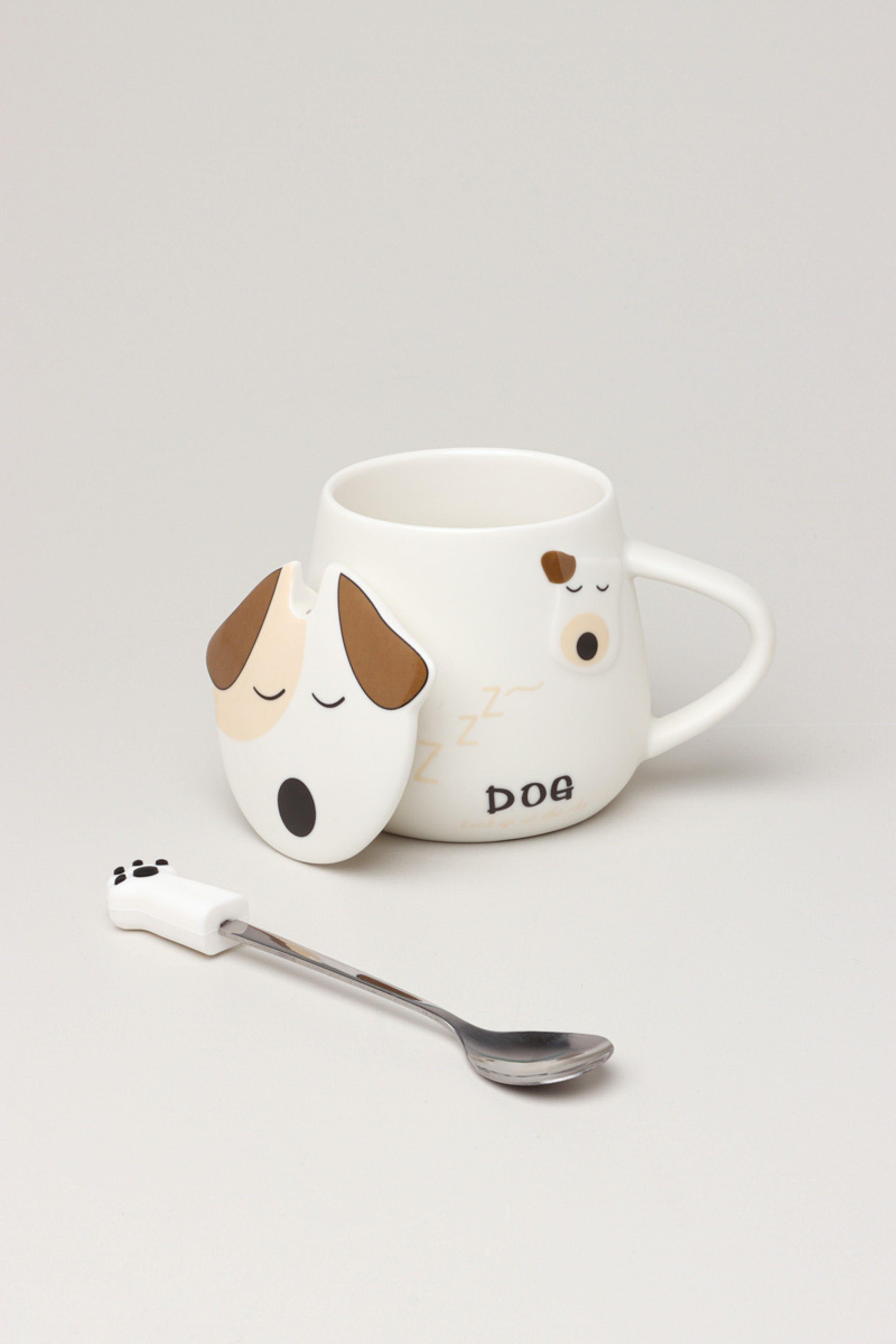 Dog Ceramic Coffee Tea Mug With Matching Lid and Spoon - G Decor