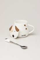 Cute Dog Ceramic Coffee Mug with Lid and Spoon — close-up view, G Decor