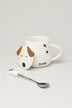 Cute Dog Ceramic Coffee Mug with Lid and Spoon — close-up view, G Decor