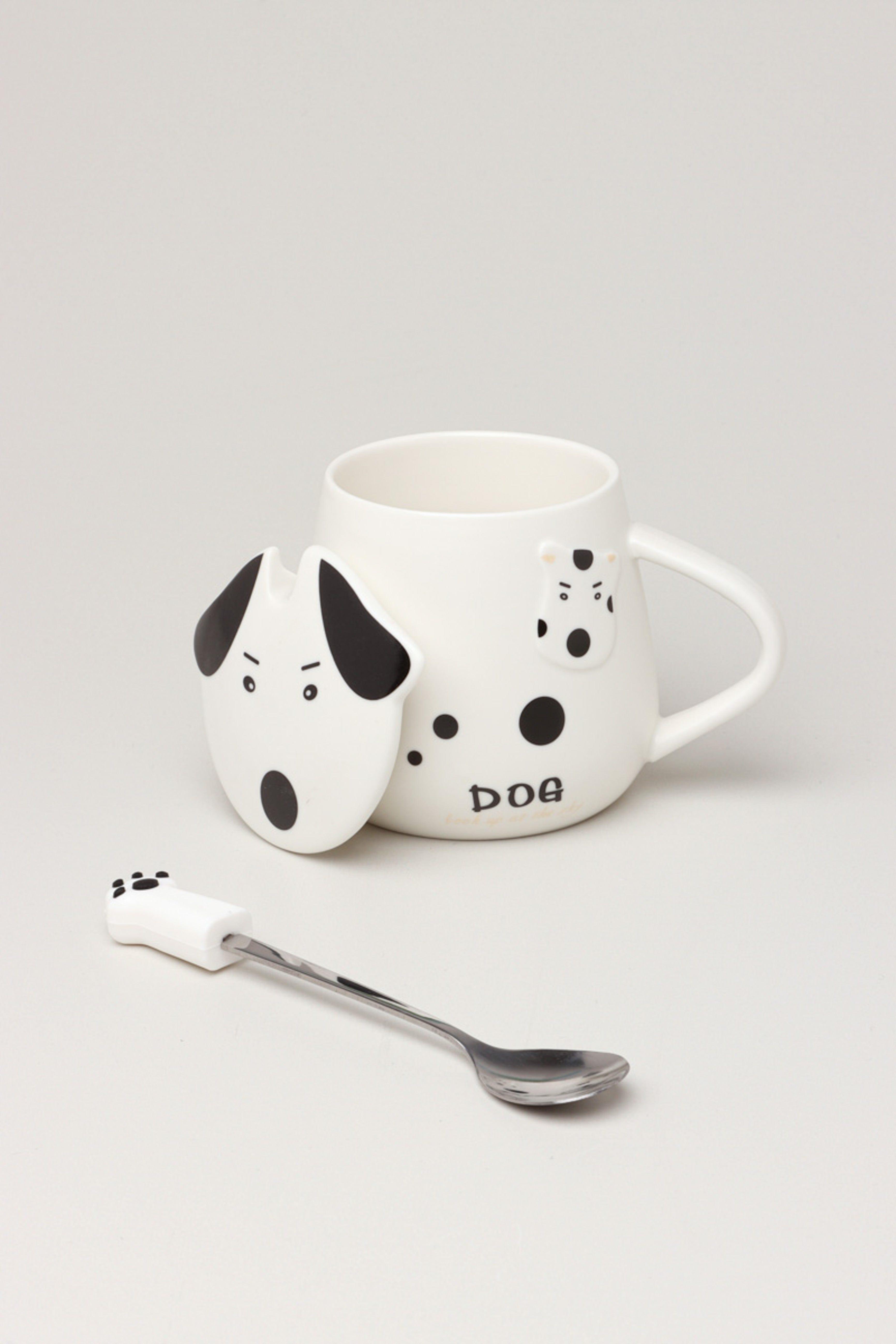 Dog Ceramic Coffee Tea Mug With Matching Lid and Spoon - G Decor