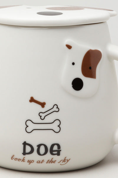Gdecorstore Mugs and Cups Dog Ceramic Coffee Tea Mug With Matching Lid and Spoon