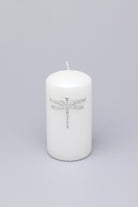 Dragonfly King and Queen Pillar Candle in Black Gold or White Silver — close-up view, G Decor