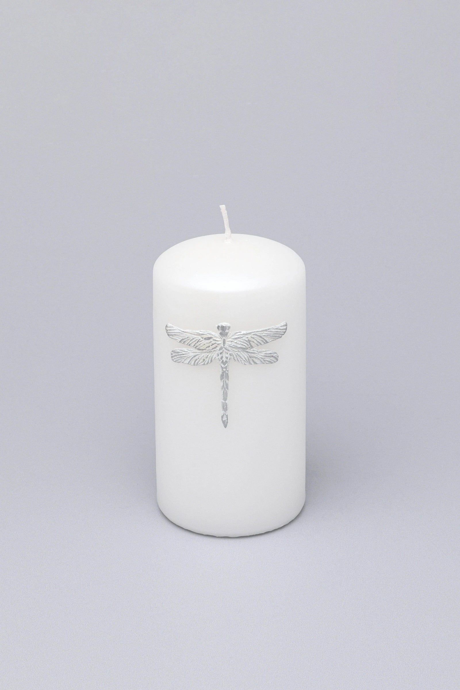 Dragonfly King and Queen Pillar Candle in Black Gold or White Silver — close-up view, G Decor