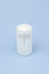 Dragonfly Queen White Pillar Candle with Silver Emblem — alternate view, G Decor