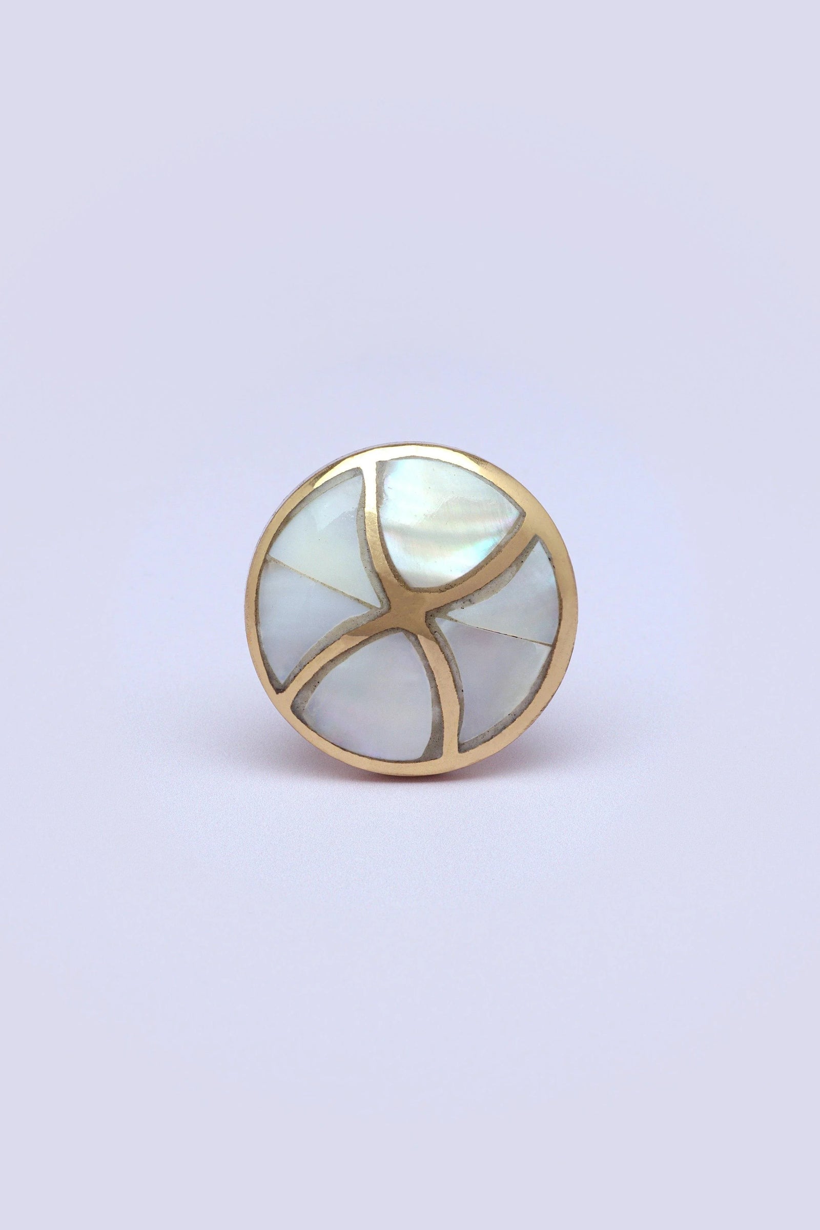 Elizabeth Legacy Mother of Pearl and Polished Brass Cabinet Pull Knob — close-up view, G Decor