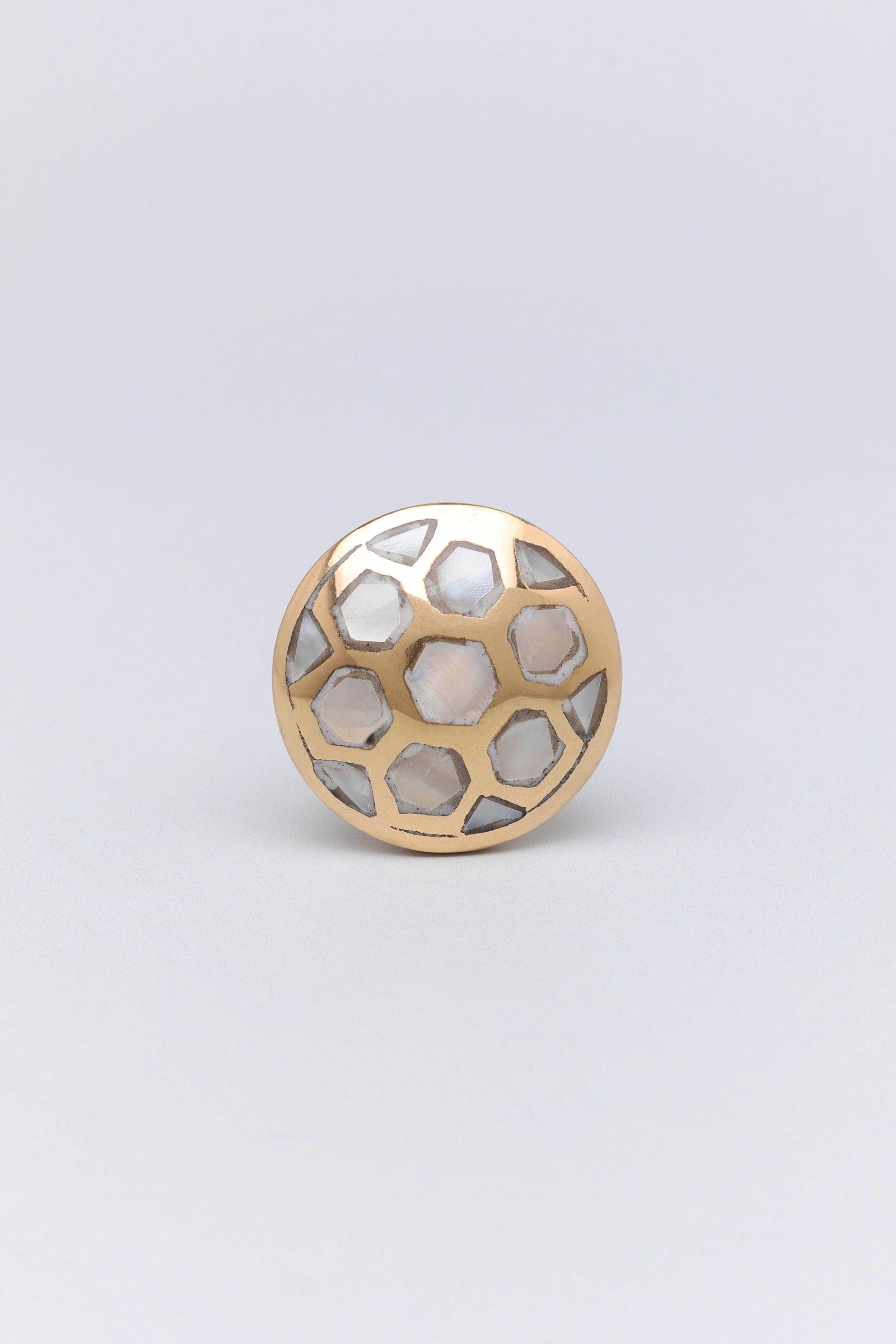 Elizabeth Mother of Pearl and Polished Brass Cabinet Knob Set — close-up view, G Decor
