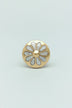 Mother-of-pearl cabinet knob with polished brass detail close-up — G Decor