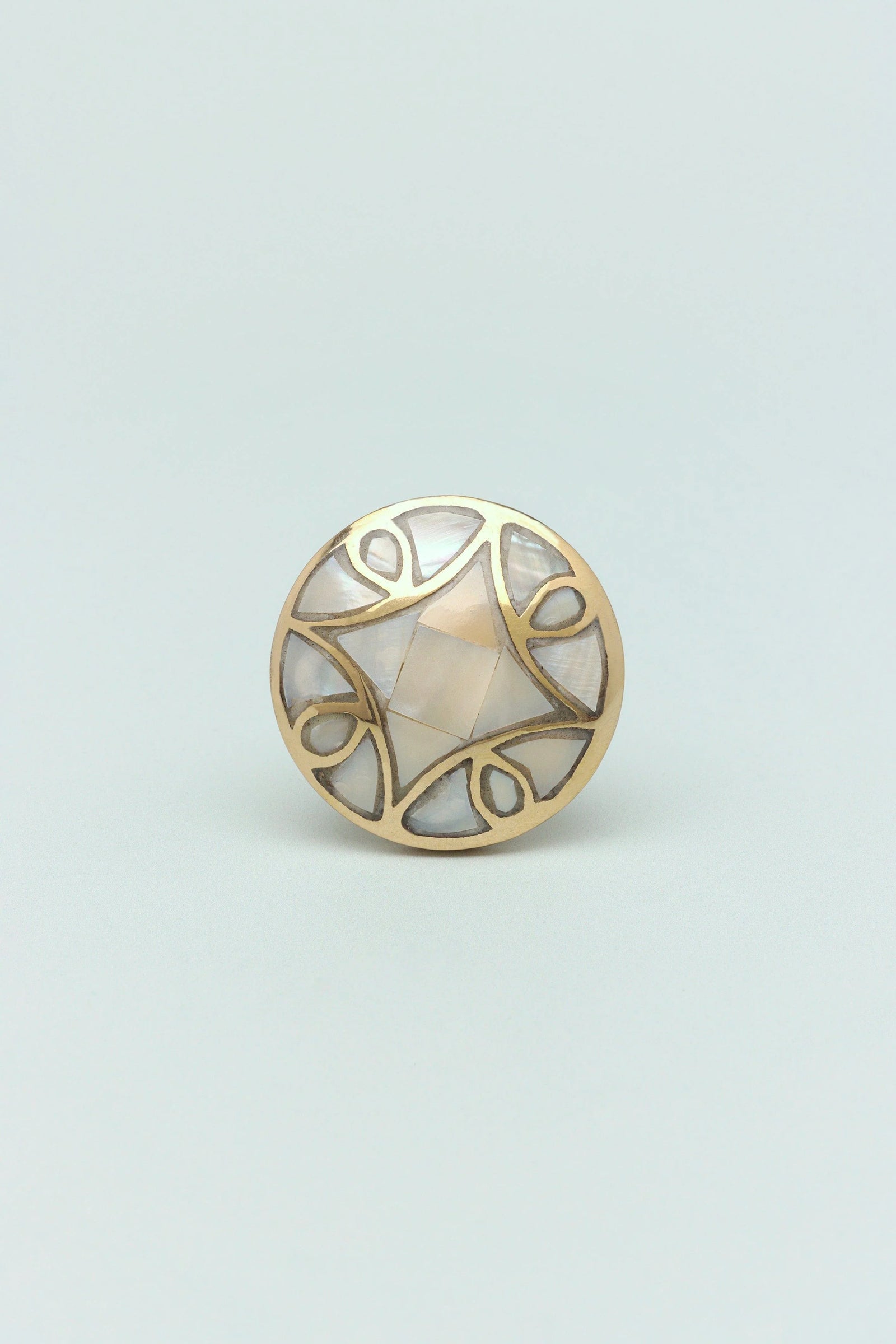 Elizabeth Mother of Pearl Majestic Cabinet Knob in Polished Brass — lifestyle view, G Decor