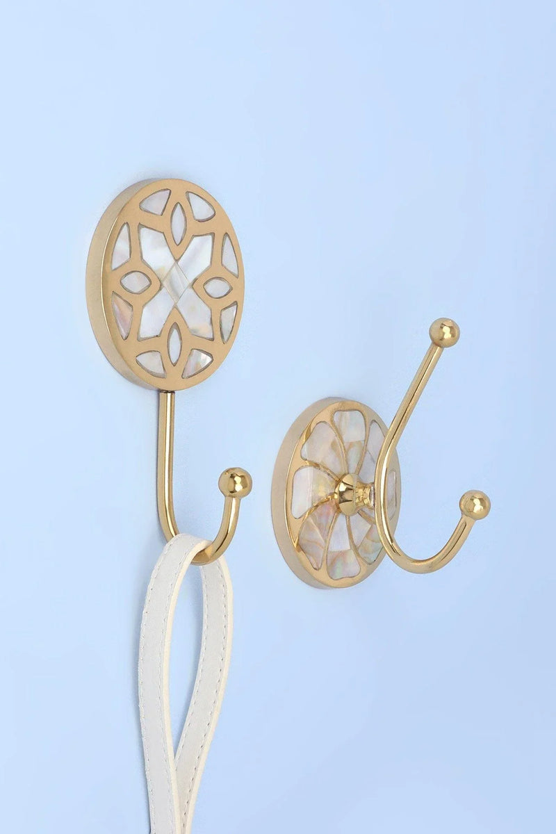 Elizabeth Mother of Pearl Wall Hook in Lattice Inlay with Brass