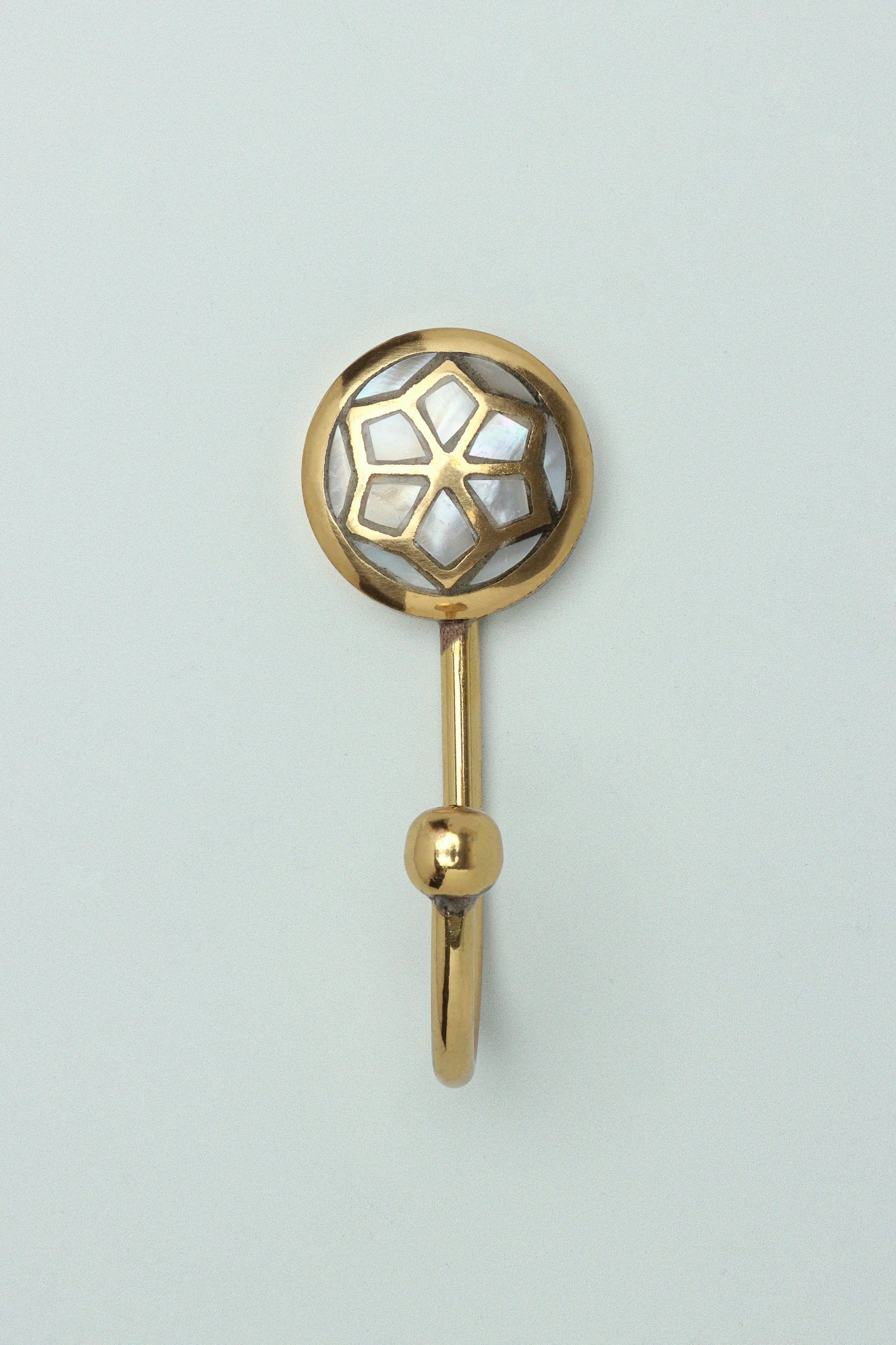 Elizabeth Mother of Pearl Wall Hook in Polished Brass — lifestyle view, G Decor
