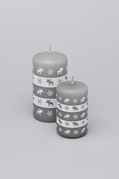 G Decor Candles Grey / Set Elk Snowflake Grey White Christmas Pillar Candle