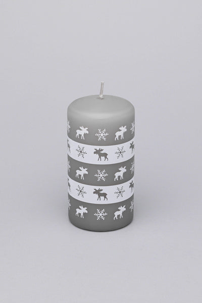 G Decor Candles Grey / Large Elk Snowflake Grey White Christmas Pillar Candle