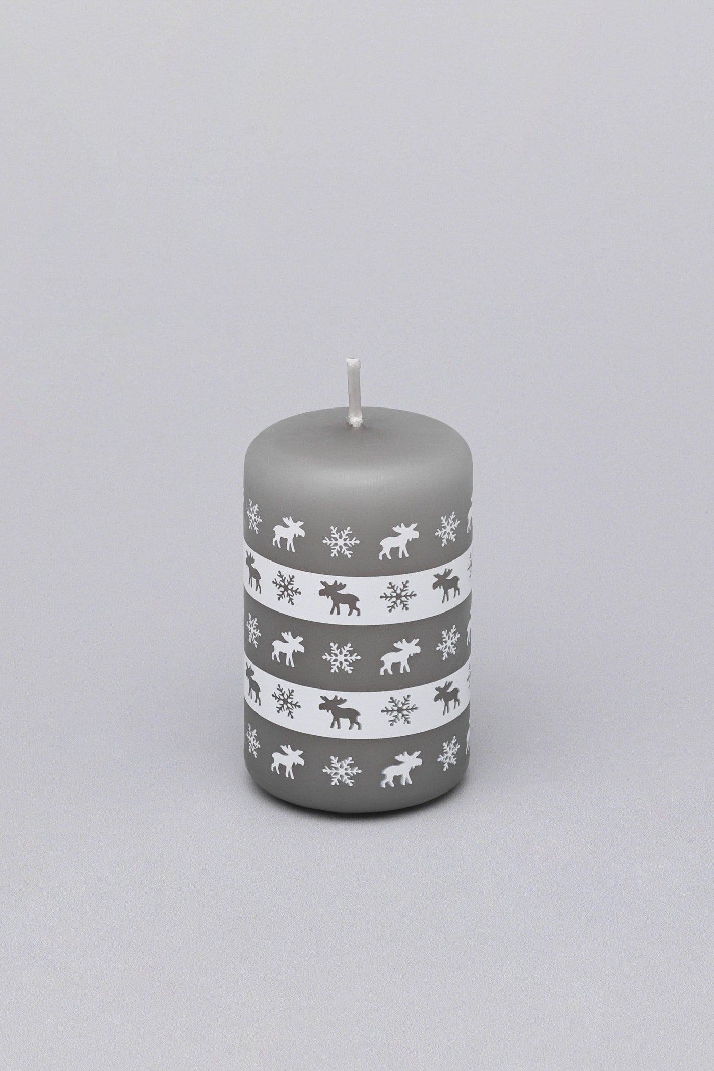 G Decor Candles Grey / Small Elk Snowflake Grey White Christmas Pillar Candle