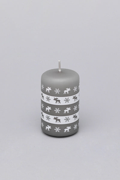 G Decor Candles Grey / Small Elk Snowflake Grey White Christmas Pillar Candle